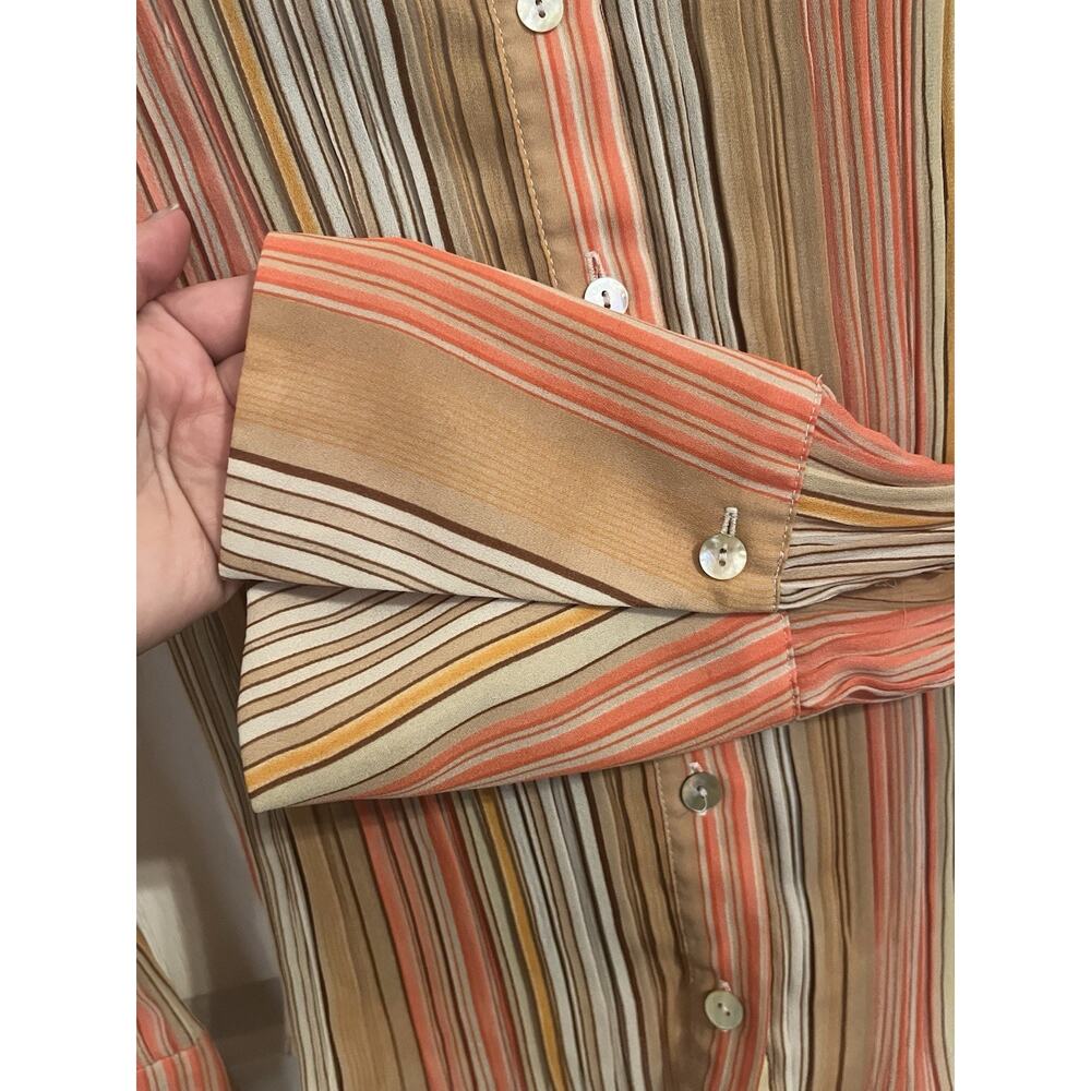 VTG 70s Dagger Collar Disco Stripe Sheer Angel Sleeve Orange Cream Button Y2K - Picture 4 of 9